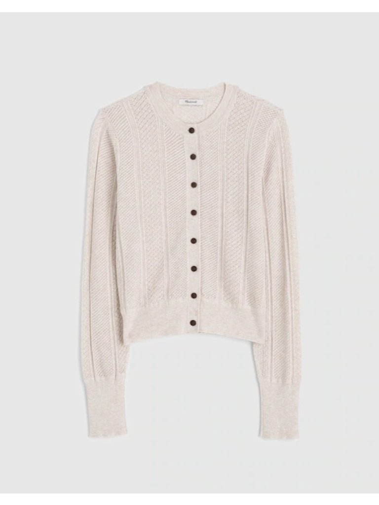 Madewell The Signature Knit Pointelle Cardigan~Size S~Heather Grey Oat Nwt L1213